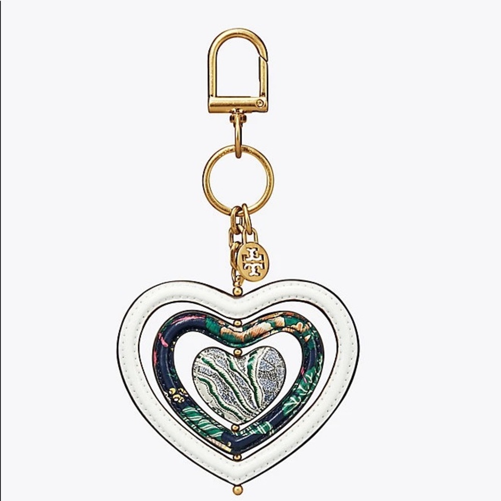 Tory Burch FLORAL HEART SPINNER KEY RING NWT